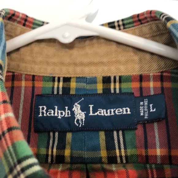 Ralph Lauren button down collar shirt mens large with Polo logo plaid - Picture 3 of 4